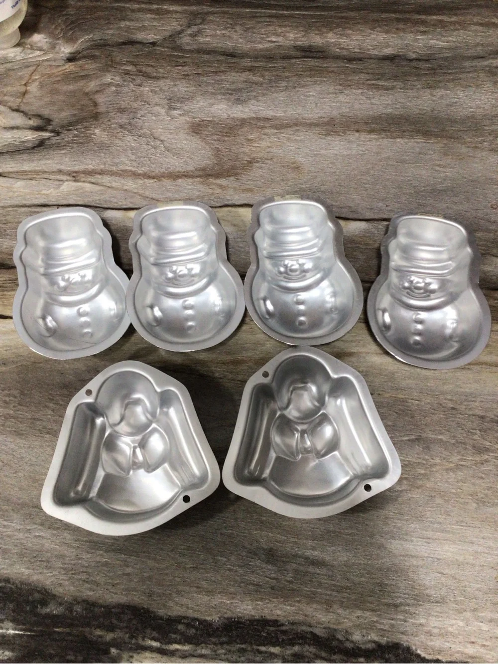 6pc Vintage Wilton Aluminum Christmas Jello Molds Angel Snowman Mini Cake Molds